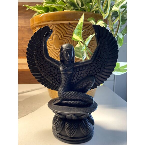 Winged Isis Devotional Statue, Black, 1998, Goddess of Ancient Egypt - Picture 1 of 9